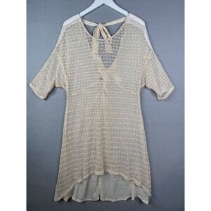 A'reve Knit Gauze Dress Womens Size M Cream Semi Sheer Boho Ethereal Cover Up
